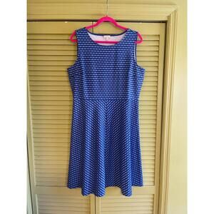 Talbots Sleeveless Dress Sz 14 Womens Summer Blue Dot Print Knee Length